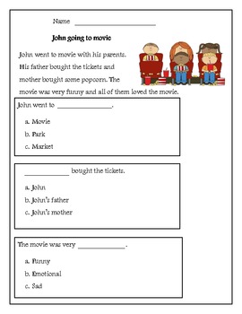 Preview of Kindergarten Reading Comprehension Passage with multiple choice question