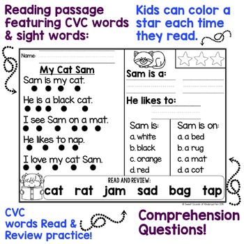 kindergarten reading comprehension passages by sweet sounds of kindergarten