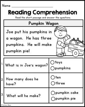 kindergarten reading comprehension passages fall edition by kaitlynn albani