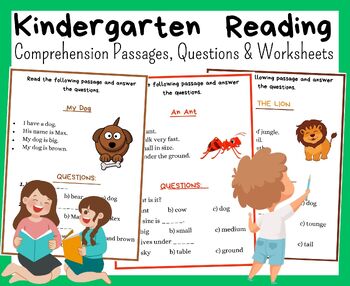 Preview of Kindergarten End of Year Reading Comprehension Passages, Questions & Worksheets