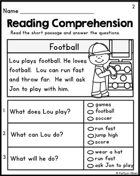 Kindergarten Reading Comprehension Passages - Set 1 Freebie By Kaitlynn Albani