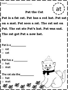 Kindergarten Reading Comprehension Passages (Short Vowels Word Families ...