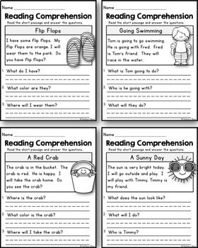 Kindergarten Reading Comprehension Passages - Summer Edition by