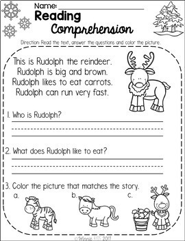 Kindergarten Reading Prehension Passages Winter By