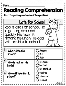 Kindergarten Reading Comprehension Passages and Questions by Rainbowlita