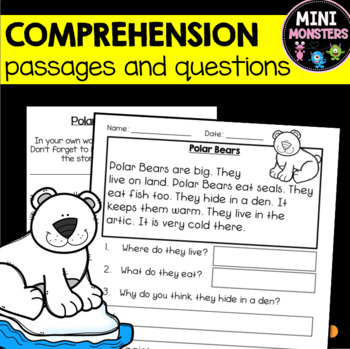 Preview of Kindergarten Reading Comprehension Passages and Questions, Set 2 (Animals)