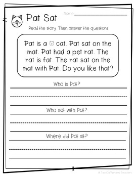 Kindergarten Reading Comprehension Practice (Short A, E, I, O and U ...