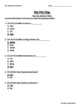 Kindergarten Reading Comprehension Worksheet by Have Fun Teaching