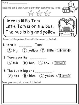 kindergarten reading comprehension passages and questions by danas