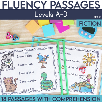 Preview of Kindergarten Reading Fluency Passages | Timed Practice with Comprehension