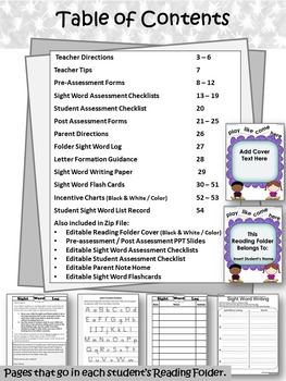 free printable sight word folders for kindergarten