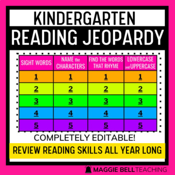 Preview of Kindergarten Reading Jeopardy Virtual Review Game Distance Learning (editable)