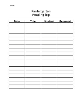 Preview of Kindergarten Reading Log