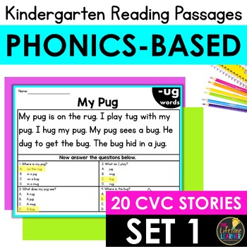 Preview of Decodable Reading Passages Kindergarten Phonics Reading Comprehension Stories