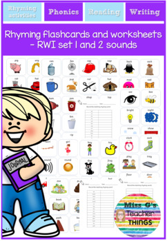Preview of Kindergarten/Reception/Year 1/Year 2 Rhyming flashcards - RWI set 1 and 2 sounds