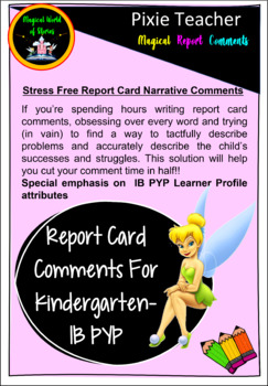Preview of Kindergarten Report Card Comments - IB PYP