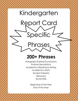 Preview of Kindergarten Report Card Comments - Specific Phrases 200+