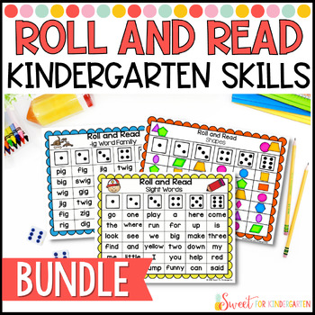 Preview of Kindergarten Roll and Read Game Bundle | Phonics Math and High Frequency Words