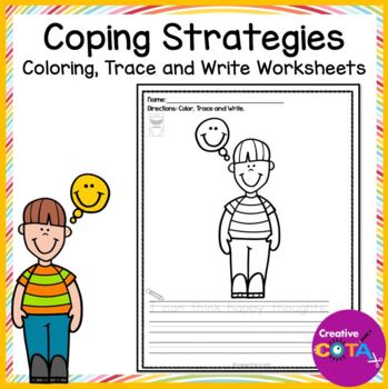 Preview of Occupational Therapy SEL Skills Coping Strategies Color Trace & Write Sentences