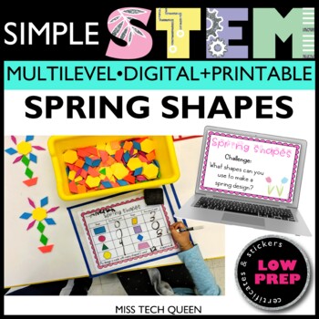 Preview of Spring STEM Activities April STEAM Challenge shapes pattern block Mat Worksheet