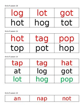 Preview of Kindergarten Saxon Words end of Lessons Comic Sans