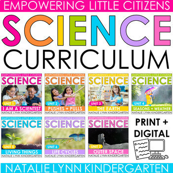 Preview of Kindergarten Science Curriculum Printable + Digital Slides (First Grade too!)