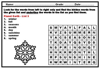 8 kindergarten science space science vocabulary word search worksheets