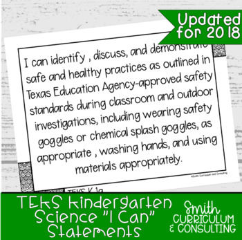 Preview of Kindergarten Science TEKS "I Can" Statements | Objective Posters