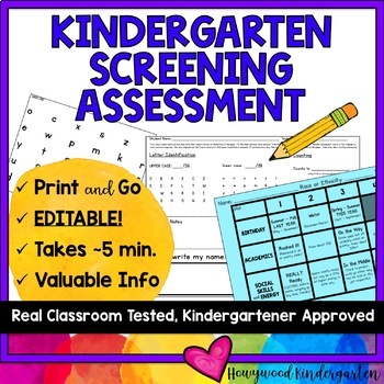 Preview of Kindergarten Screening Assessment for Summer or Back to School