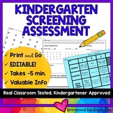 Kindergarten Screening Assessment for Summer or Back to School