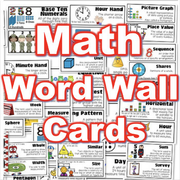 Preview of K-2nd Grade Math Vocabulary Word Wall Cards Common Core Aligned