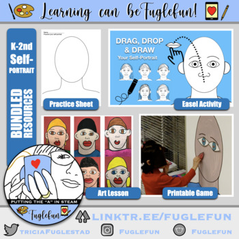 Preview of Kindergarten Self-Portrait Bundled Resources with Art Lesson and Games