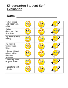 Preview of Kindergarten Self evaluation