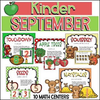Preview of Kindergarten September Math Centers Stations Task Cards - Monthly Centers