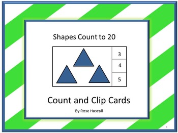 Preview of Kindergarten Shapes Count and Clip Cards Special Education Math Counting to 20