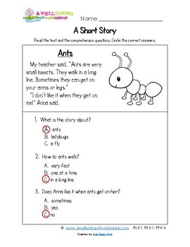 kindergarten short stories by a wellspring of worksheets tpt