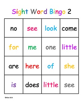 Kindergarten Sight Word Bingo Level 2 by Marisol Alber | TpT