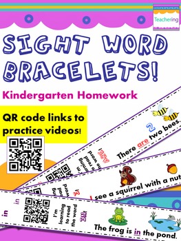 Preview of Kindergarten Sight Word Homework {29 Bracelets with QR Codes}