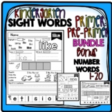 Kindergarten Sight Word Bundle, Sight Words and Number Wor