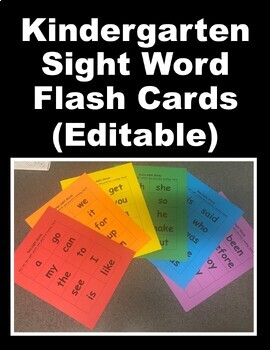 Preview of Kindergarten Sight Word Cards (Editable)