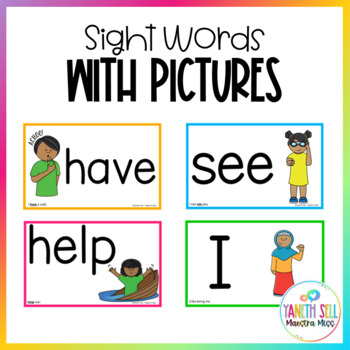 Preview of Kindergarten Sight Word Cards with Pictures 
