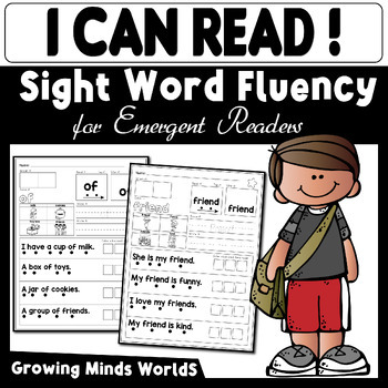 Preview of Kindergarten Sight Word Fluency Practice Worksheets & Activities Reading Passage