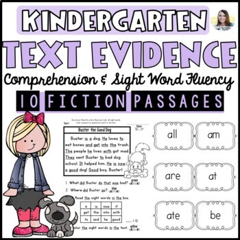 Preview of Text Evidence Reading Comprehension | Kindergarten Sight Word Practice