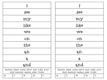kindergarten sight word homework ideas