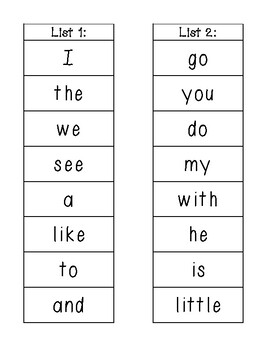 kindergarten sight word lists mcps