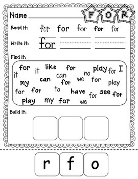 kindergarten sight word practice by becky baxter tpt