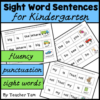 Preview of Sight Word Sentences Practice Kindergarten Worksheets No Prep with Boom Cards