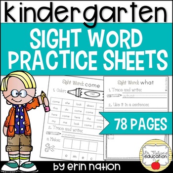 Preview of Kindergarten Sight Word Practice Sheets {for 39 high-frequency words}