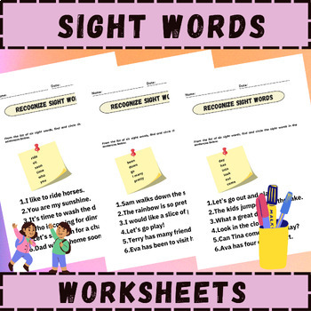 Kindergarten Sight Word Practice | Sight Word Worksheets for kindergatren