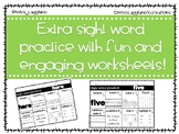 Kindergarten Sight Word Practice Worksheets - Green Words